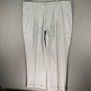 Montique Dress Pants Men 46‎ Grey Striped Pleated Cuffed Classic Fit Trousers